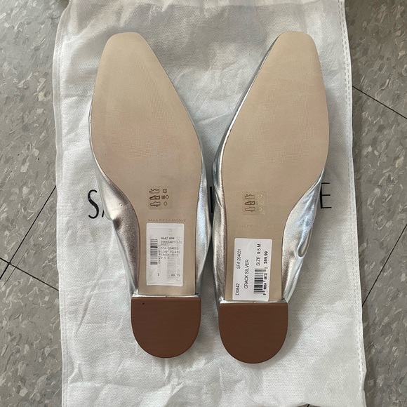 Saks Gore Square Toe Leather Flat Pumps. Silver Ballet Flats Mules, Size 9.5 - Picture 6 of 9